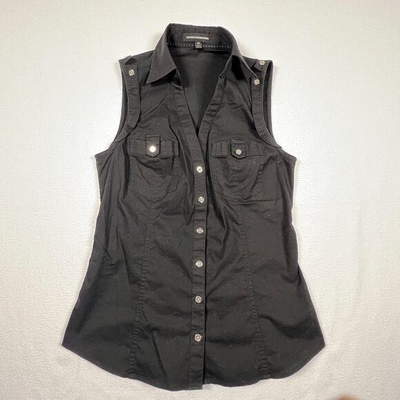 Express Design Studio Black XS Button Up Tank Top Collar‎ Silver Buttons - Picture 1 of 10